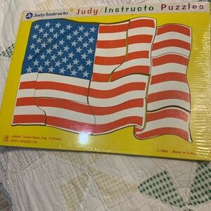 Vintage 1988 Judy Instructo Wooden 13 Piece USA Flag Puzzle